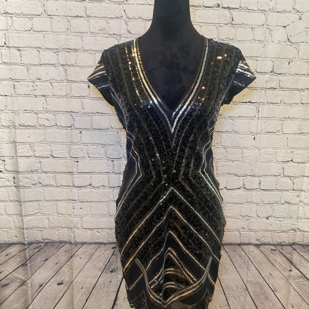 Express black and silver sequin dress. size small